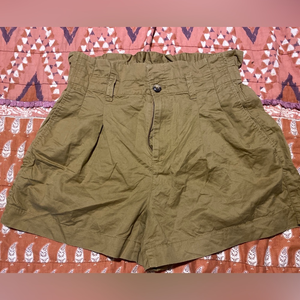 MADEWELL womens high rise paperbag shorts khaki 2 cotton